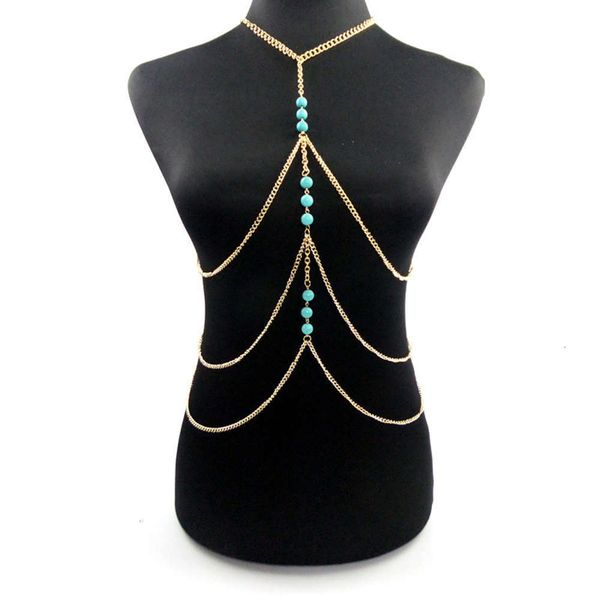 

turquoise natural simple long jewelry new tassel body chain women's necklace sq4l, Silver