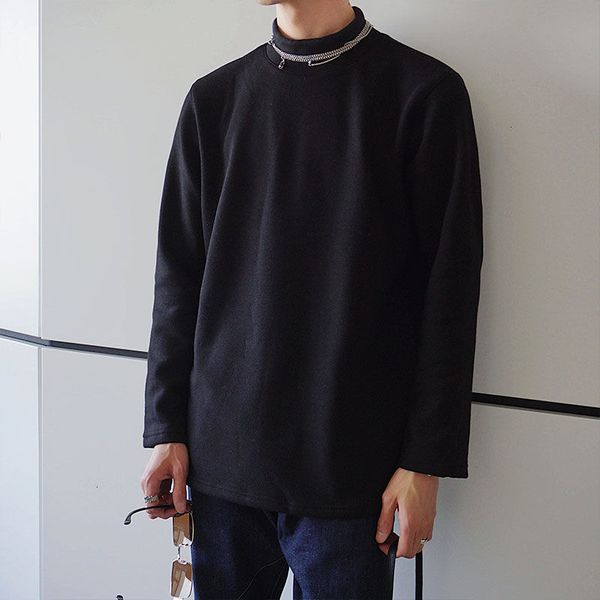 

2021 men's t-shirt spring and winter thin new red half-high collar long sleeve shirt young clothes jcjh, White;black