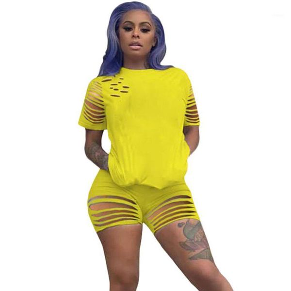 

casual 2 piece set women tracksuit summer clothes hollow out hole and biker shorts sweat suits streetwear matching sets chic1, Gray