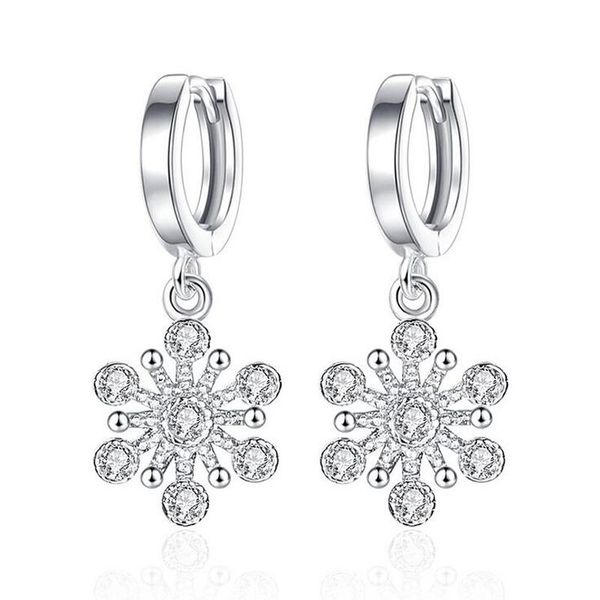 

fashion cute snowflake pendant silver color clear zircon hoop earrings for women girl simple party gift jewelry anti-allergic, Golden;silver