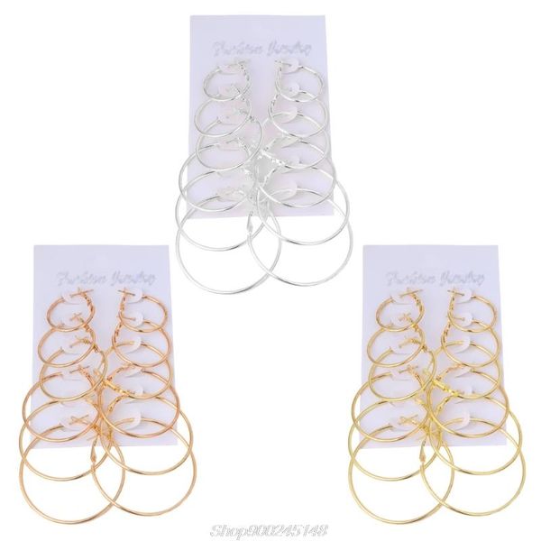 

hoop & huggie 6pairs/set gold vintage dangle ring big circle earrings women jewelry steampunk ear cilp jy15 20 dropship, Golden;silver