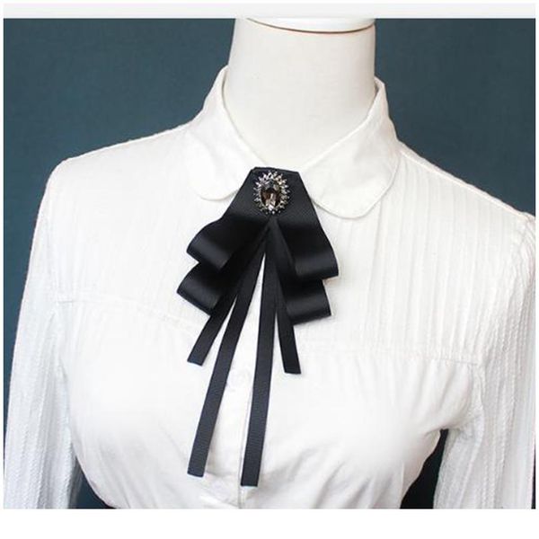 

fabric ribbon bow tie for women crystal geometric collar pin girls shirts suits bowtie clothing acc qylqpf, Black;gray