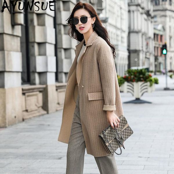 

ayunsue 100% wool coat female jacket autumn jacket women double side woolen coats korean long jackets casaco feminino my40281, Black