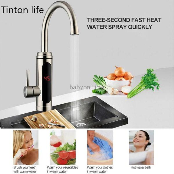 

tinton life electric water heater temperature display kitchen tankless instant water faucet 3000w fy7404