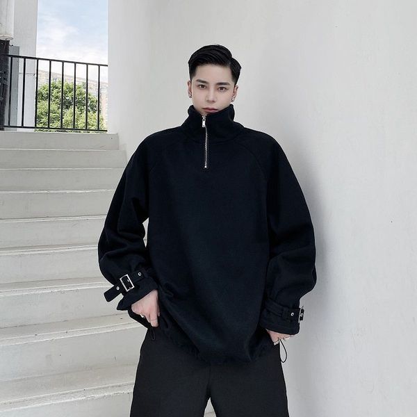 

hybskr men's oversize warm sweatshirts man korean streetwear casual pullovers solid color hip hop loose hoodies, Black