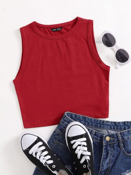 

solid crop tank i0i9#, White