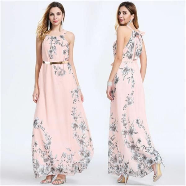 

2021 new women summer casual floral sleeveless evening party club wear long dress, Black;gray
