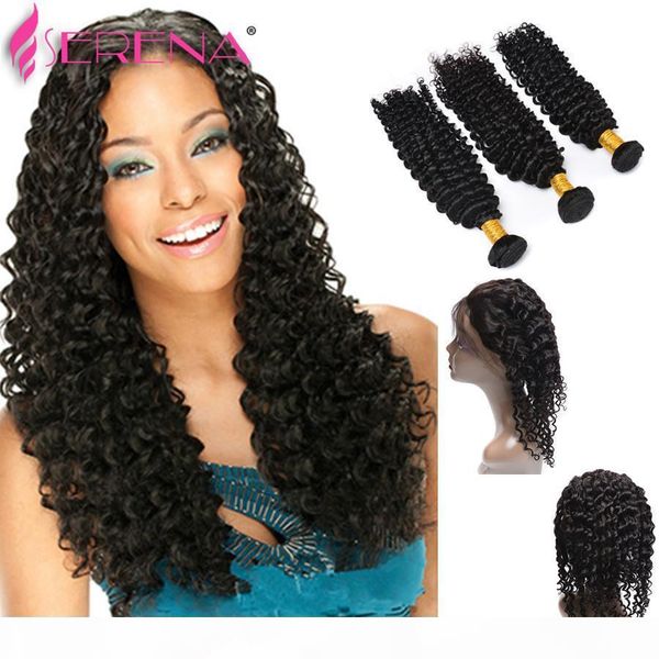 

pre plucked brazilian virgin hair with closure 360 lace frontal with bundle deep wave human curly elastic band lace frontal sale, Black;brown