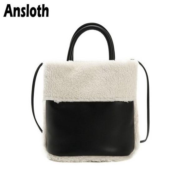 

ansloth pu leather bucket bags for women bags wool shoulder lady fashion winter female crossbody handbags hps773