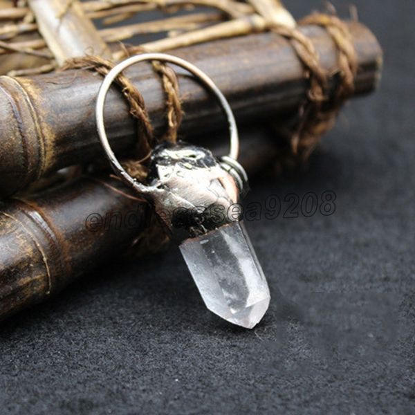

vintage natural stone pendants charms irregular ore rock crystal pillar pendulum raw mineral clear quartz pendant for women jewelry, Bronze;silver