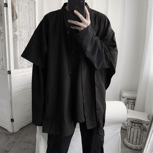

2021 New Spring/summer Personality of Vintage Dark Versatile, Ragged Short-sleeve Shirt Design. JZ0O, Black