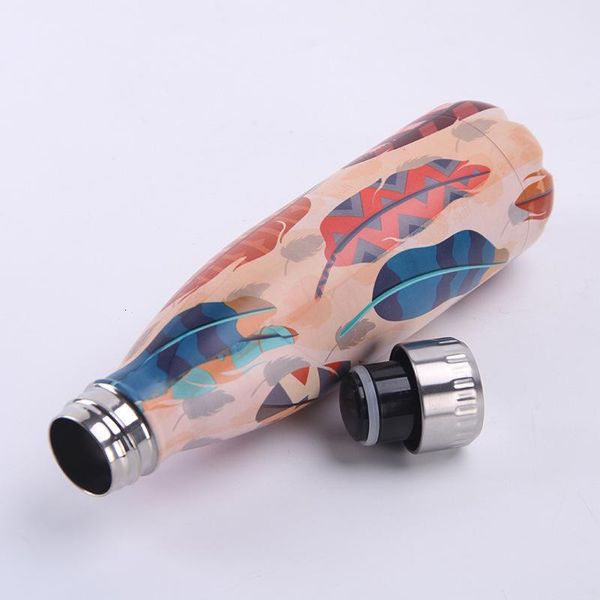 

creative feather water bottle stainless steel water+bottles portable bike gym drink bottle insulated heat cold cup bbyrrs