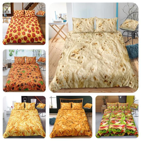 Bettwäsche-Sets Burger Chicken Roll Set De Cama 3D King Size Bettwäsche Heimtextilien Pizza Tröster Queen1