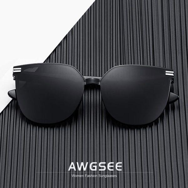 

sunglasses awgsee luxury vintage fashion large frame women driving eyewear round cat eye black shades uv400, White;black