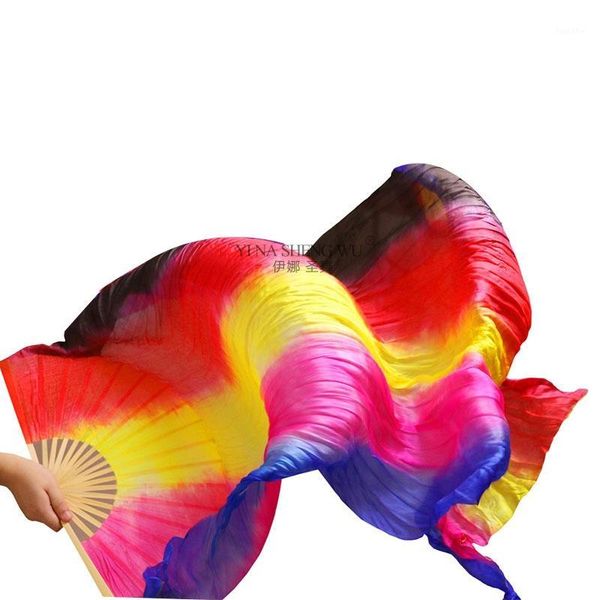 

imitation silk belly dance fans 1pc right hand handmade dyed belly dance silk long fan gradient color dancing fans new1, Black;red