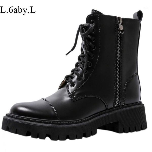 

2021 new autumn lady short boots fashion comfortable cross bandage zipper casual british boots black 34-391