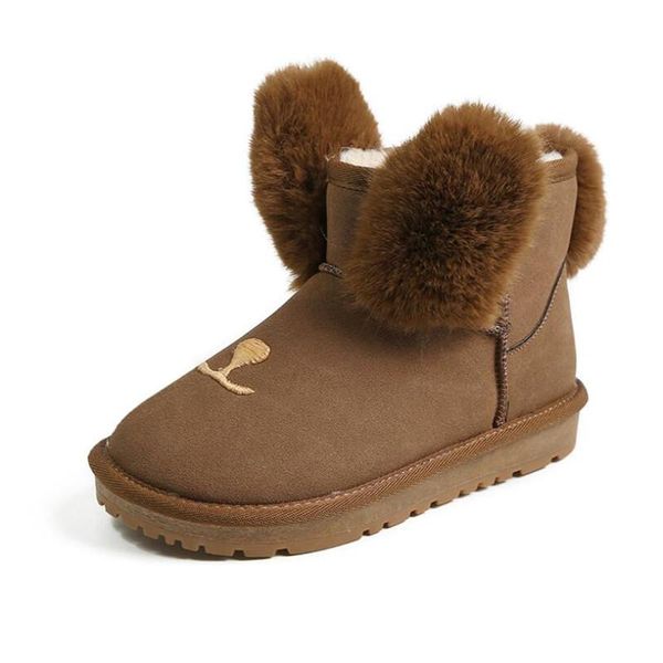 

2020 winter fashion woolen women's snow boots thickened and velvet warm female boots non-slip student button flat cotton shoes, Black