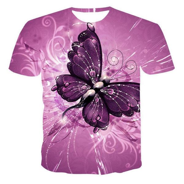 

new animal round neck t-shirt men's men's t-shirt short sleeve butterfly pattern 3d printing fashion handsome men's, White;black