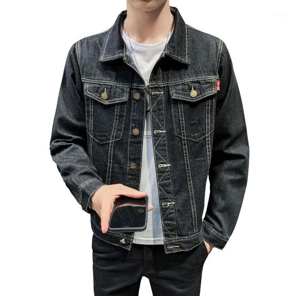 

denim jacket male korean fashion casual handsome tooling jacket functional clothing1, Black;brown