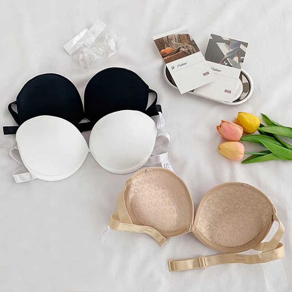 

women invisible bra strapless push up bras non-slip lingerie 1/2 cup backless silicone stickers bra wedding underwear #f 201021, Red;black