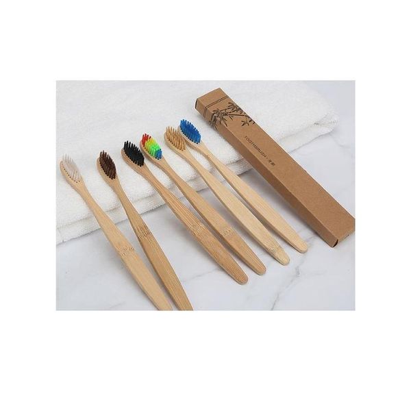 

2pcs natural bamboo handle toothbrush rainbow colorful whitening soft bristles bamboo toothbrush eco-friendly o sqcaob