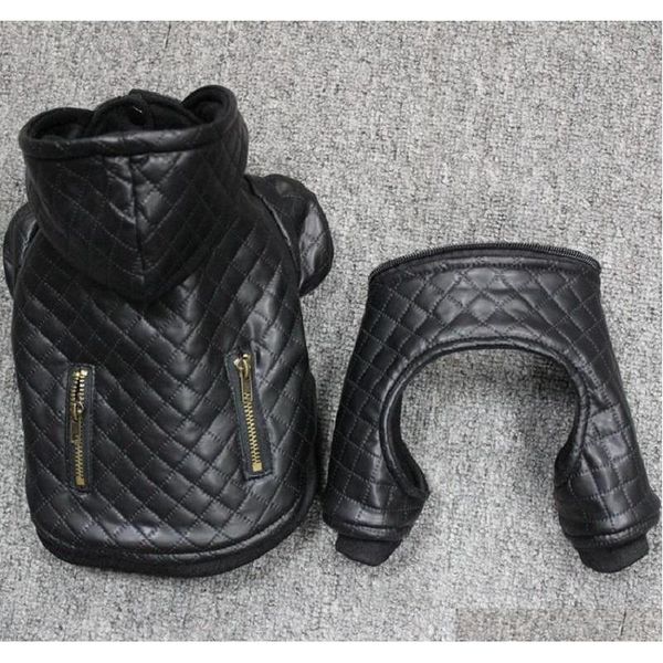 

leather small pet dog clothes winter detachable two-piece set dog coat and jacket warm four legs hoodie dog apparel pet clothing 7catm