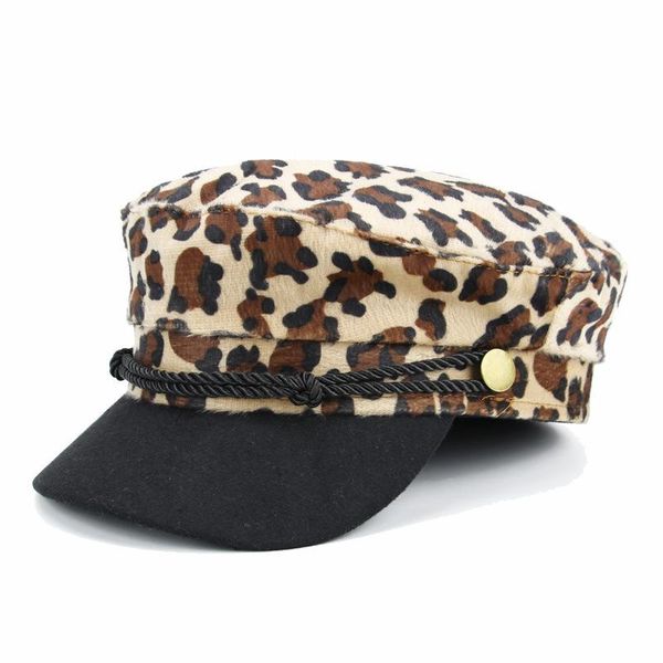 

new women leopard paint hat autumn winter sailor hats ladies beret caps flat captain cap travel cadet octagonal, Blue;gray