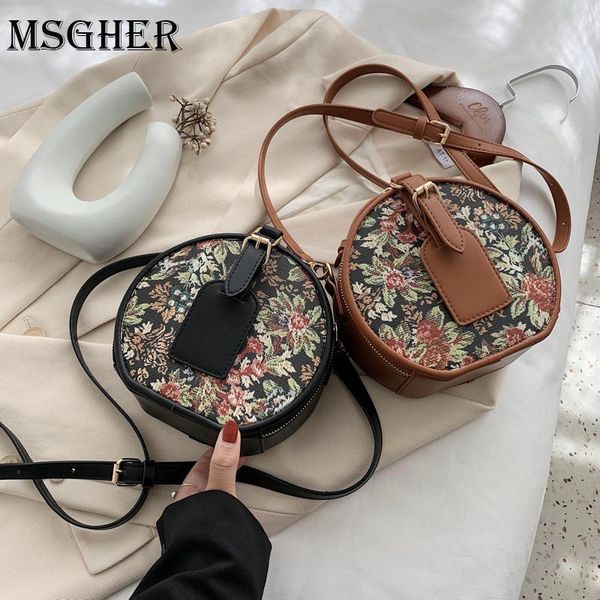 

round small pu leather crossbody bags for women 2020 flower designer shoulder handbags winter women's hand bag