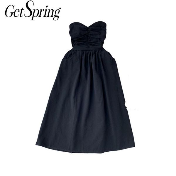

getspring women dress cotton dresses strapless summer dressesoff shoulder khaki black vintage fashion women clothes 2020, Black;gray