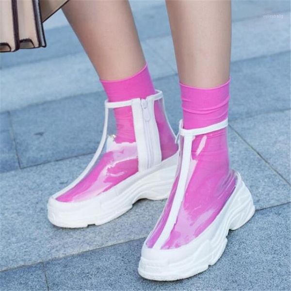 

pxelena transparent pvc creepers ankle boots women thick flat platform boots punk rock gothic shoes 2021 autumn new 34-431, Black