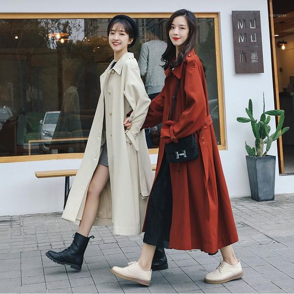 

women's trench coats philosophy 2021 spring women long coat ladies tide korean student windbreakers casual loose outerwear 1, Tan;black