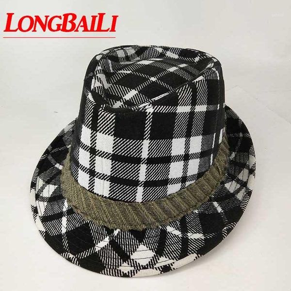 

casual plaid fedora hats for men chapeu masculino panama jazz caps medb0091, Blue;gray