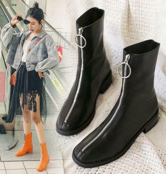 

boots womens low heels round toe zipper front ankle riding fashion shoes sz c1231, Black