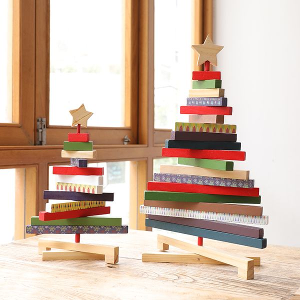 

wooden rotating creative building block christmas diy tree table decoration ornament