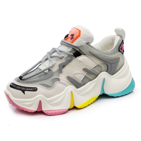 

2021 new summer woman breathable rainbow-colored sneakers casual growing female height chunky ladies shoes s0gb, Black;white