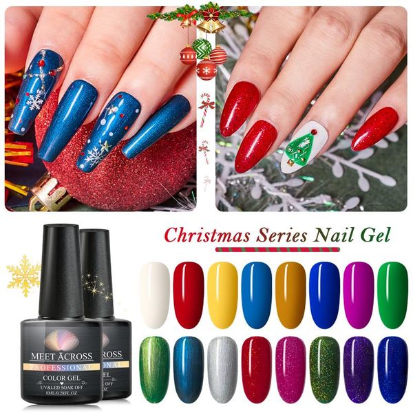 

nail gel meet across holographic glitter polish 8ml dazzling shining uv lacquer long lasting manicure soak off art varnish, Red;pink