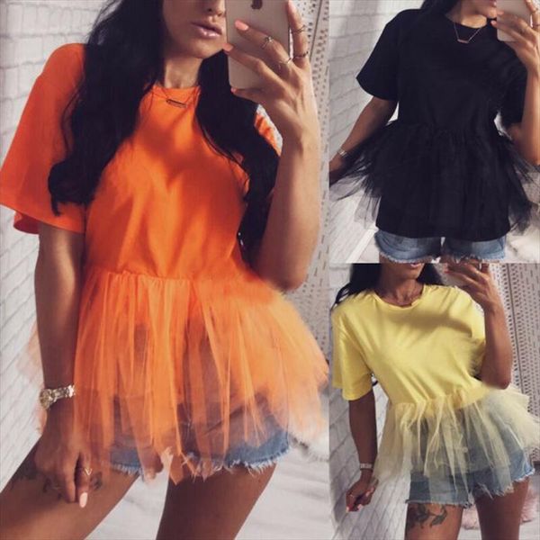 

элегантные женщины летние слоистые кружева тюль расуба с коротким рукавом рубашка женская свободная повседневная блузка топ падение доставка, White