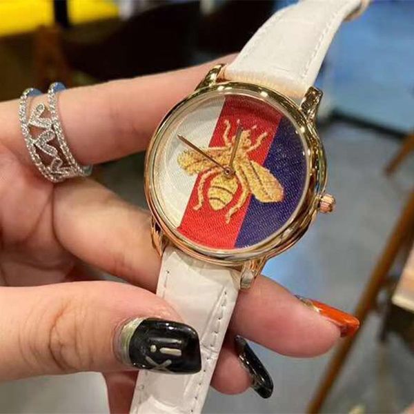 

women's quartz watch new little bee face belt watch, Slivery;brown