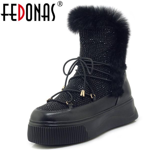 

fedonas rhinestone короткие сапоги женщин осень зима теплая ботильоны basic повседневная обувь женщина скольжения на боковой молнии платформ, Black