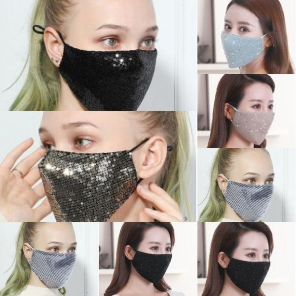 

factoriesmasks sequin face reusable bling bling washable paillette lady salon cotton masks designer luxury dust-proof pr