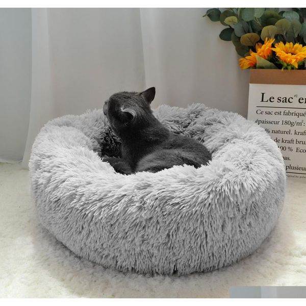 

warm fleece kennel soft round dog bed winter cat sleeping mat sofa puppy small dogs cushion house for pet y200330 y9xwv