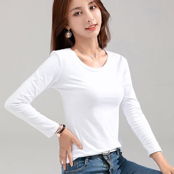 

mrmt 2020 brand new womens t-shirt slim cotton 100% women t-shirt long-sleeved for female thin white pure woman t shirt
