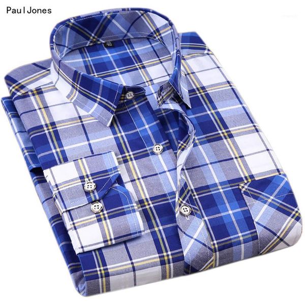 

pauljones brand summer long sleeve men's plaid shirts slim fit men casual shirts imported-china male clothes1, White;black