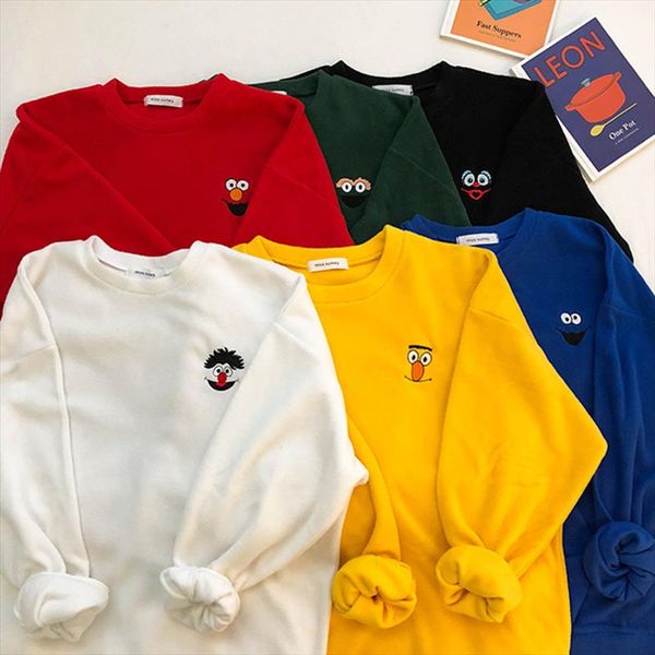 

ulzzang kawaii harajuku cute new winter chest cartoon loose embroidery round neck pullover casual womes sweatshirt oversized, Black