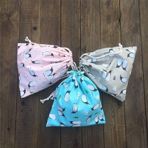 

cosmetic bags yile 1pc cotton drawstring pouch party gift bag print penguin blue khaki pink 81120c