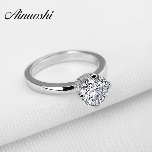 AINOUSHI Luxus Ehering Rundschliff 1,5 ct Sona mit 925 Sterling Silber Ring für Frauen Verlobung Y200106