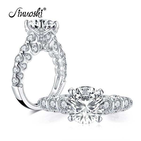

ainuoshi 925 sterling silver 2.65 carats round cut engagement ring simulated diamond wedding ring band for women jewelry gift y200106, Slivery;golden