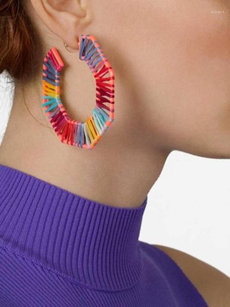 

hoop & huggie boho colorful earrings for women trendy handmade raffia ethnic earring fashion jewelry 2021 unique design travel gifts1, Golden;silver