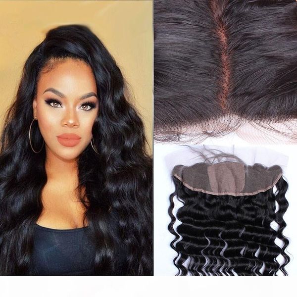 

virgin malaysian loose wave 4x4 silk base lace frontal silk lace frontal 13x4 loose wave silk frontal closure bleached knots, Black;brown