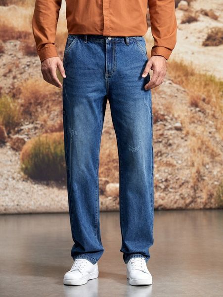 

men cat scratch letter patched detail straight leg jeans v4qv#, Blue